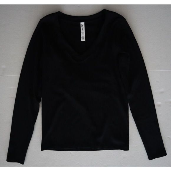 Athleta 981530-00 Women's Sz S Black Renew V-Neck Long Sleeve Ribbed Top - Picture 4 of 4